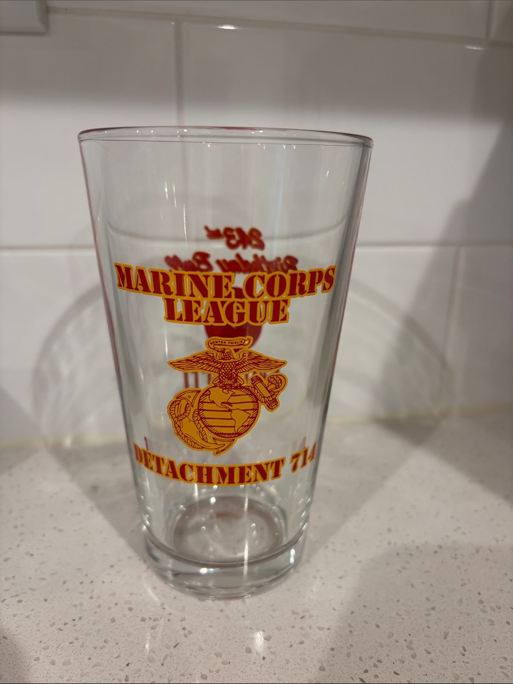 Marine Corps League Detachment 714 Pint Glass - Clear with Red and Gold Logo